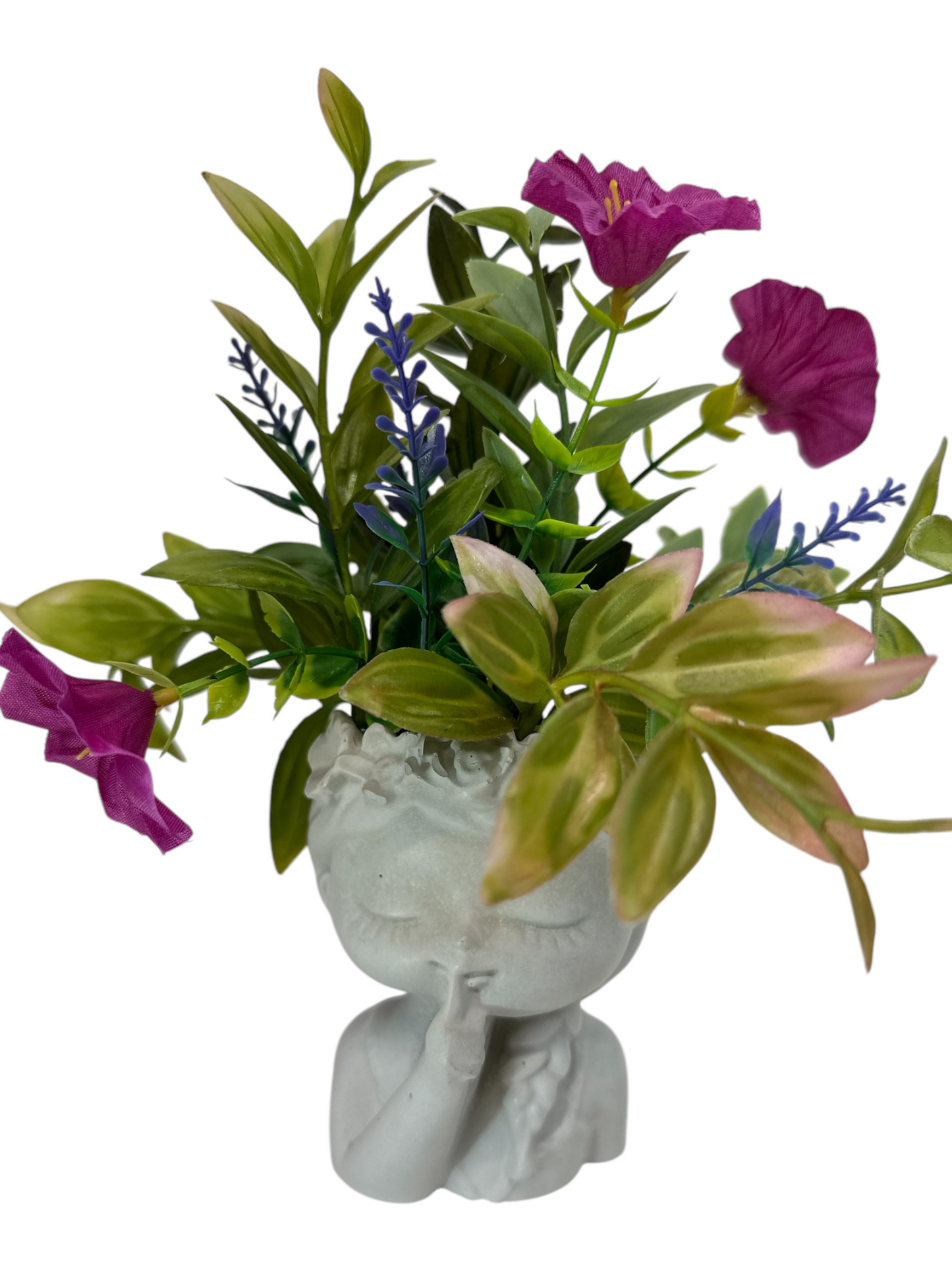 “Quiet Beauty” Faux Floral Arrangement in Cement Girl Planter