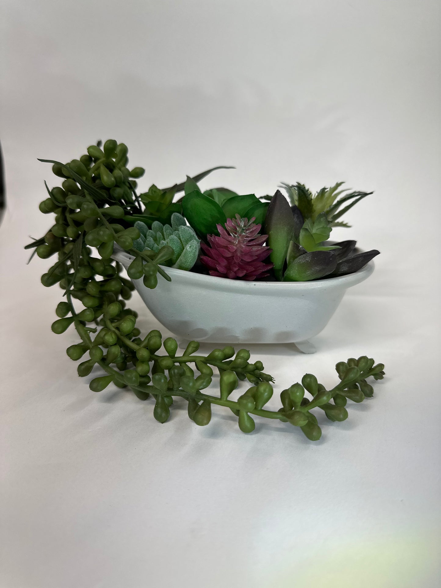 Mini Succulent Bath – Faux Arrangement in Ceramic Tub Planter