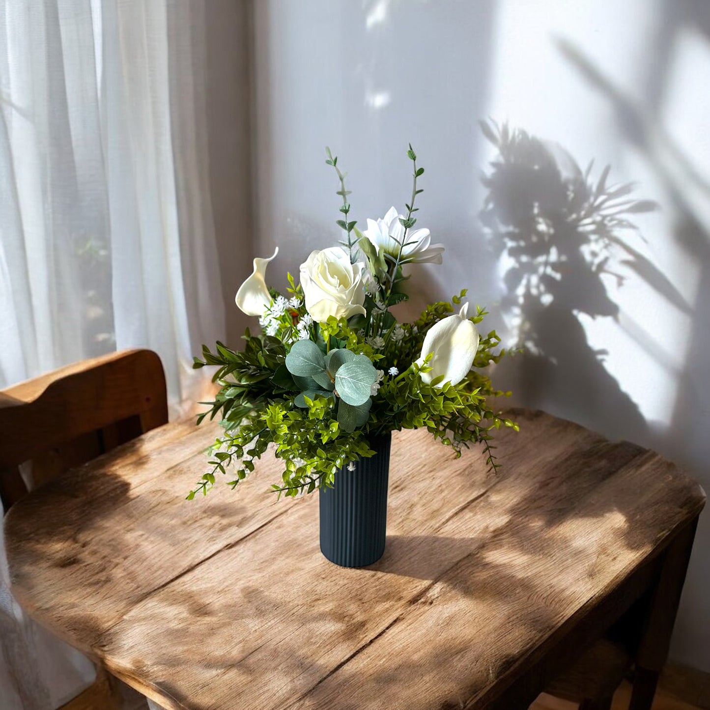 Charlotte- Green and White Floral Arrangement Fake Flowers