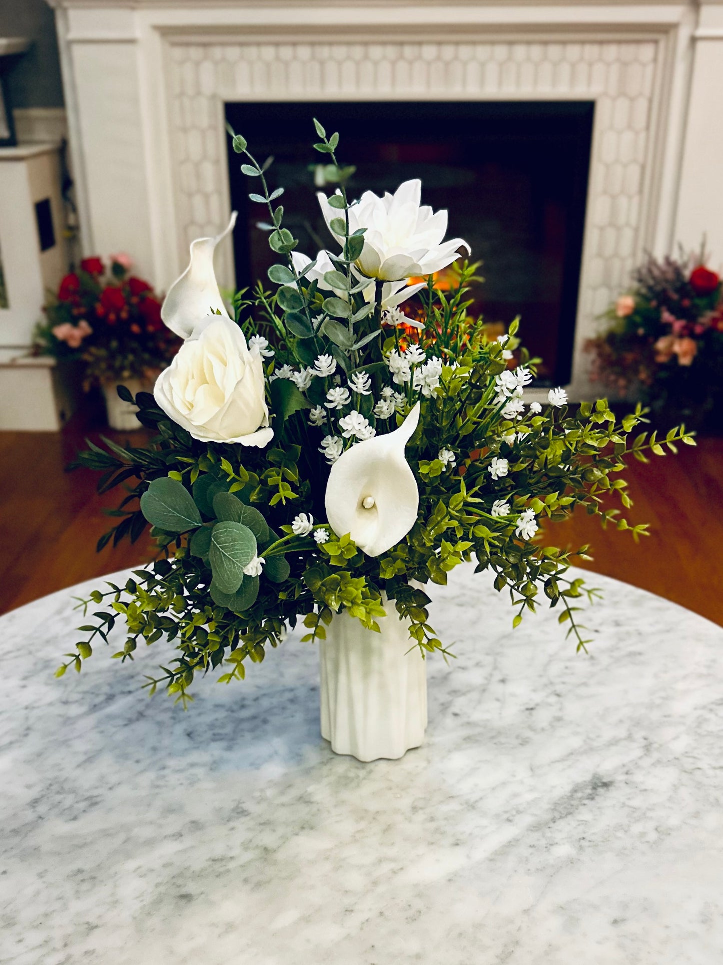 Charlotte- Green and White Floral Arrangement Fake Flowers
