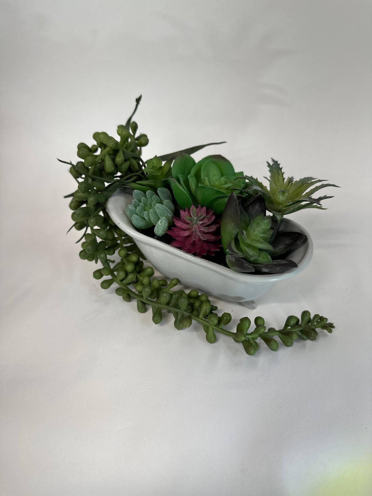Mini Succulent Bath – Faux Arrangement in Ceramic Tub Planter