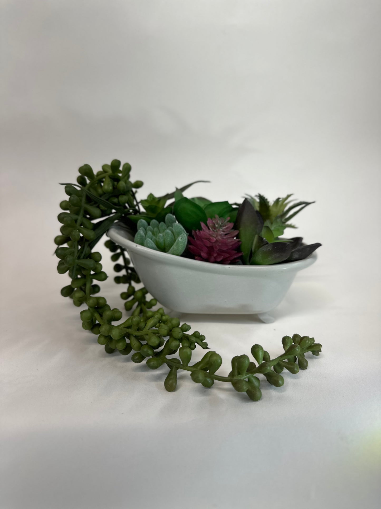 Mini Succulent Bath – Faux Arrangement in Ceramic Tub Planter