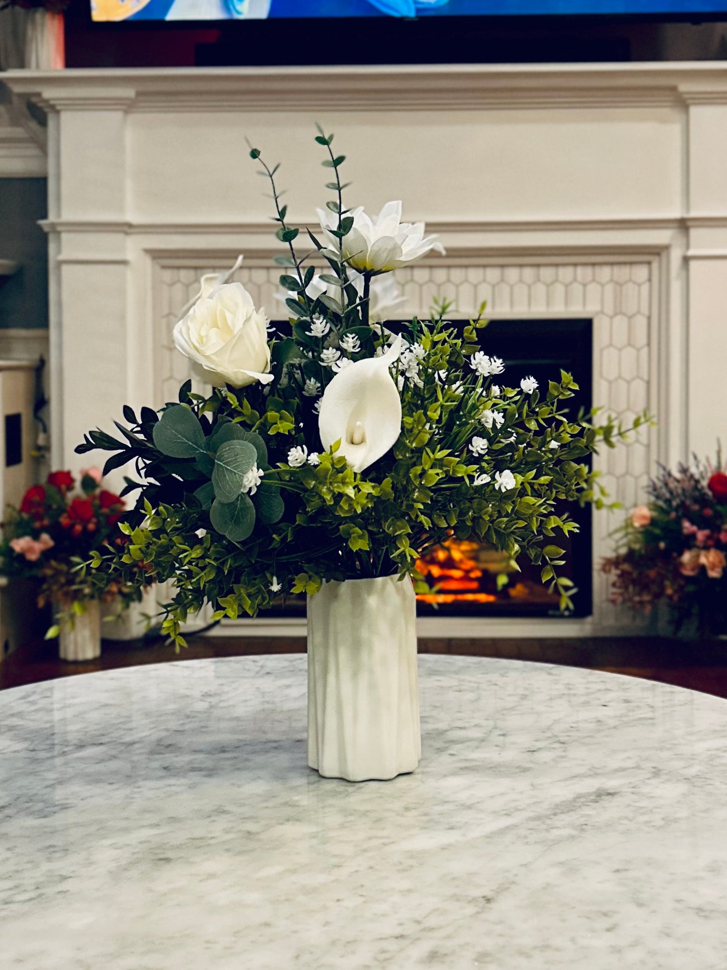 Charlotte- Green and White Floral Arrangement Fake Flowers