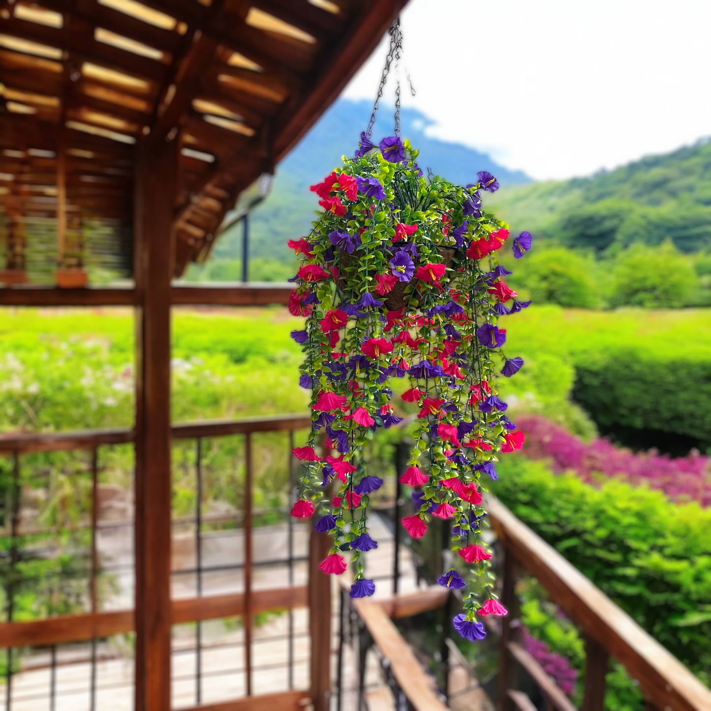 Gloria - Hanging Basket Indoor/Outdoor Fake Flower Arrangement