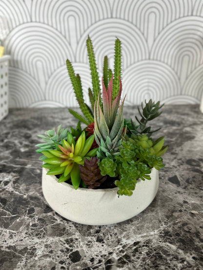 Artificial Succulent Garden in Modern Cement Planter