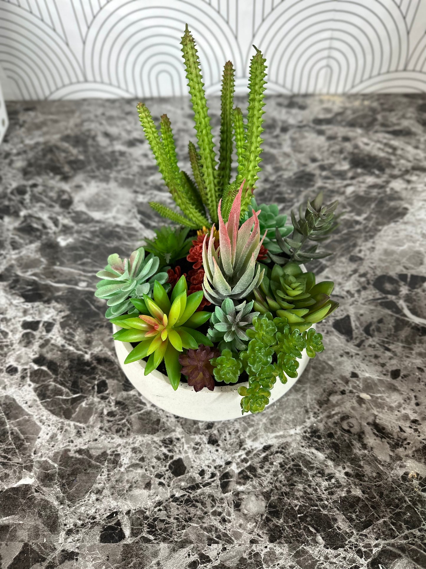 Artificial Succulent Garden in Modern Cement Planter