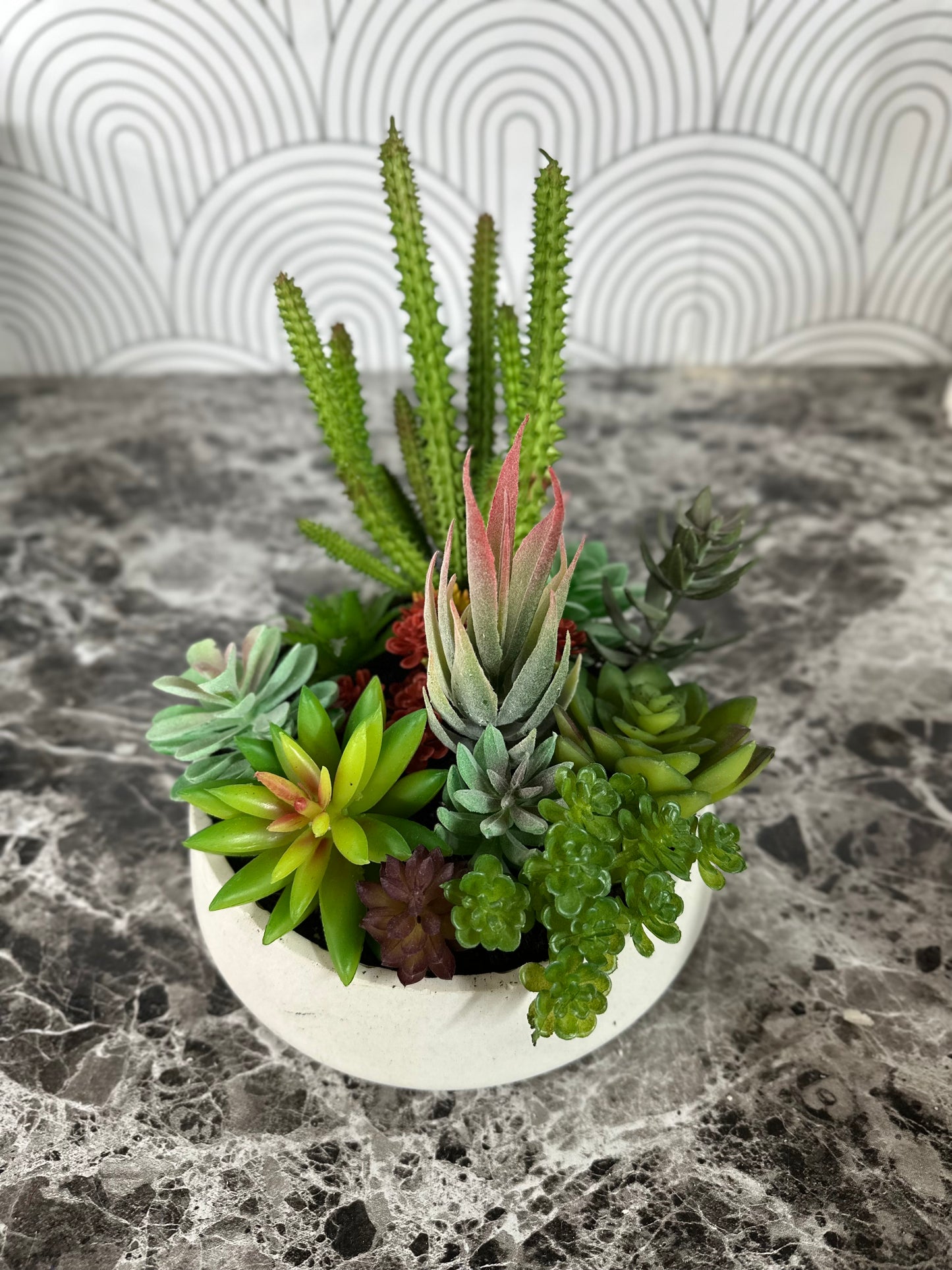 Artificial Succulent Garden in Modern Cement Planter