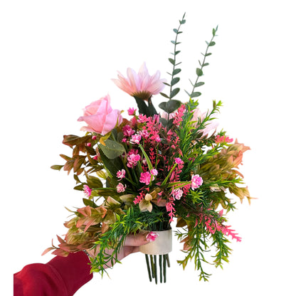 Pink & Purple Floral Arrangement Artificial Bouquet Fake Forever Flowers, Faux