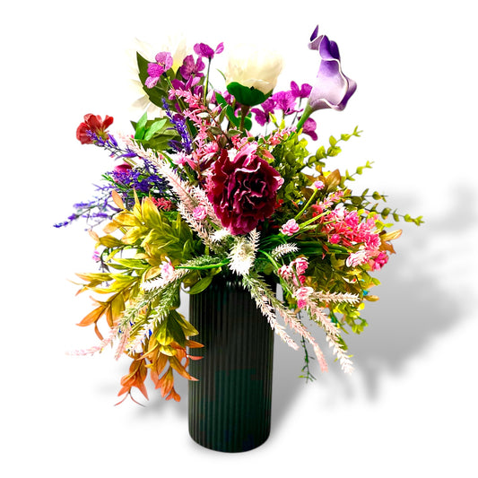Pink & Purple Floral Arrangement Artificial Bouquet Fake Forever Flowers, Faux