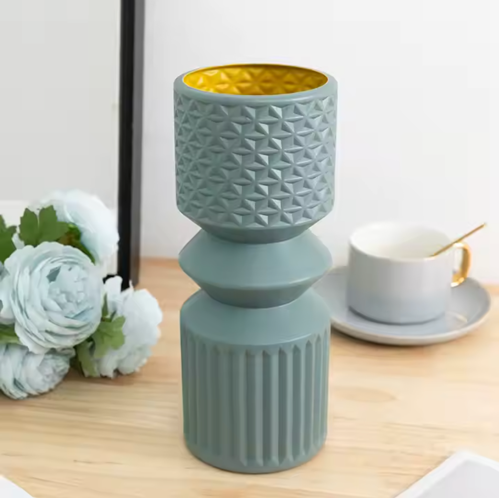 Modern Geometric Vase Stylish, Ceramic Look,  Durable Plastic, Contemporary, Home Decor