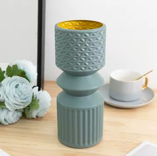 Modern Geometric Vase Stylish, Ceramic Look,  Durable Plastic, Contemporary, Home Decor