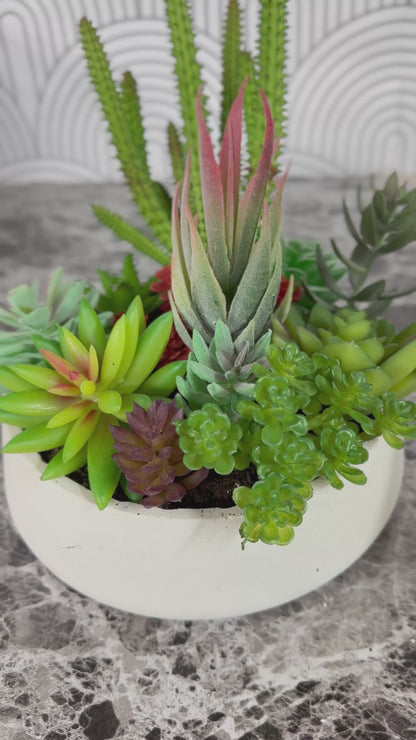 Artificial Succulent Garden in Modern Cement Planter
